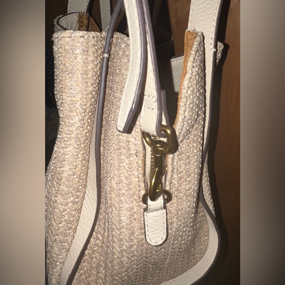 American Leather Co. Triple Entry Leather Auburn Crossbody- Cream Raffia - Picture 10 of 15